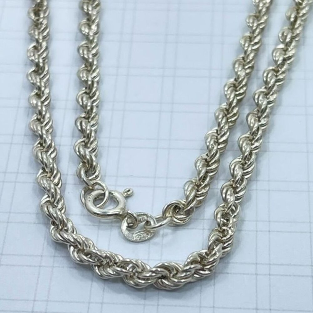 Vintage Italian Sterling Silver Rope Chain Necklace 925 Italy 20 Inch Solid - Picture 2 of 4